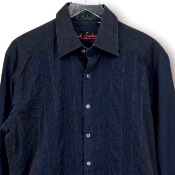Robert Graham Blue Embroidered Button Down Flip Cuff Cotton Shirt Mens Sz Large - Picture 2 of 12